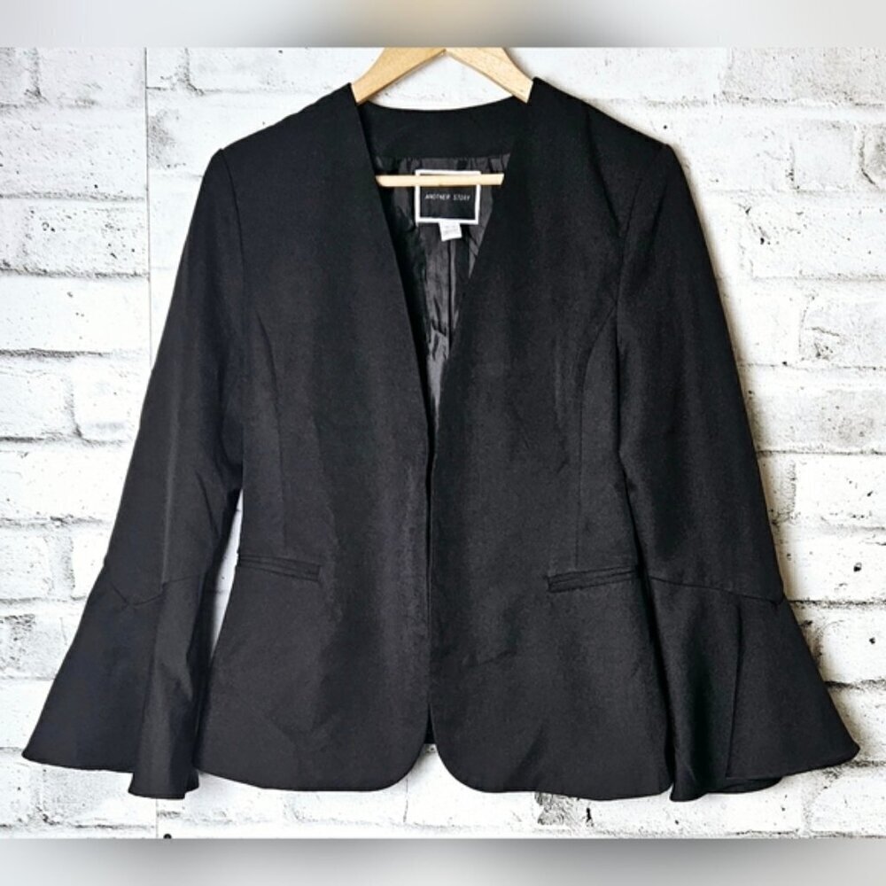 Another Story Black Open Front Bell Sleeve Blazer Medium Business Casual